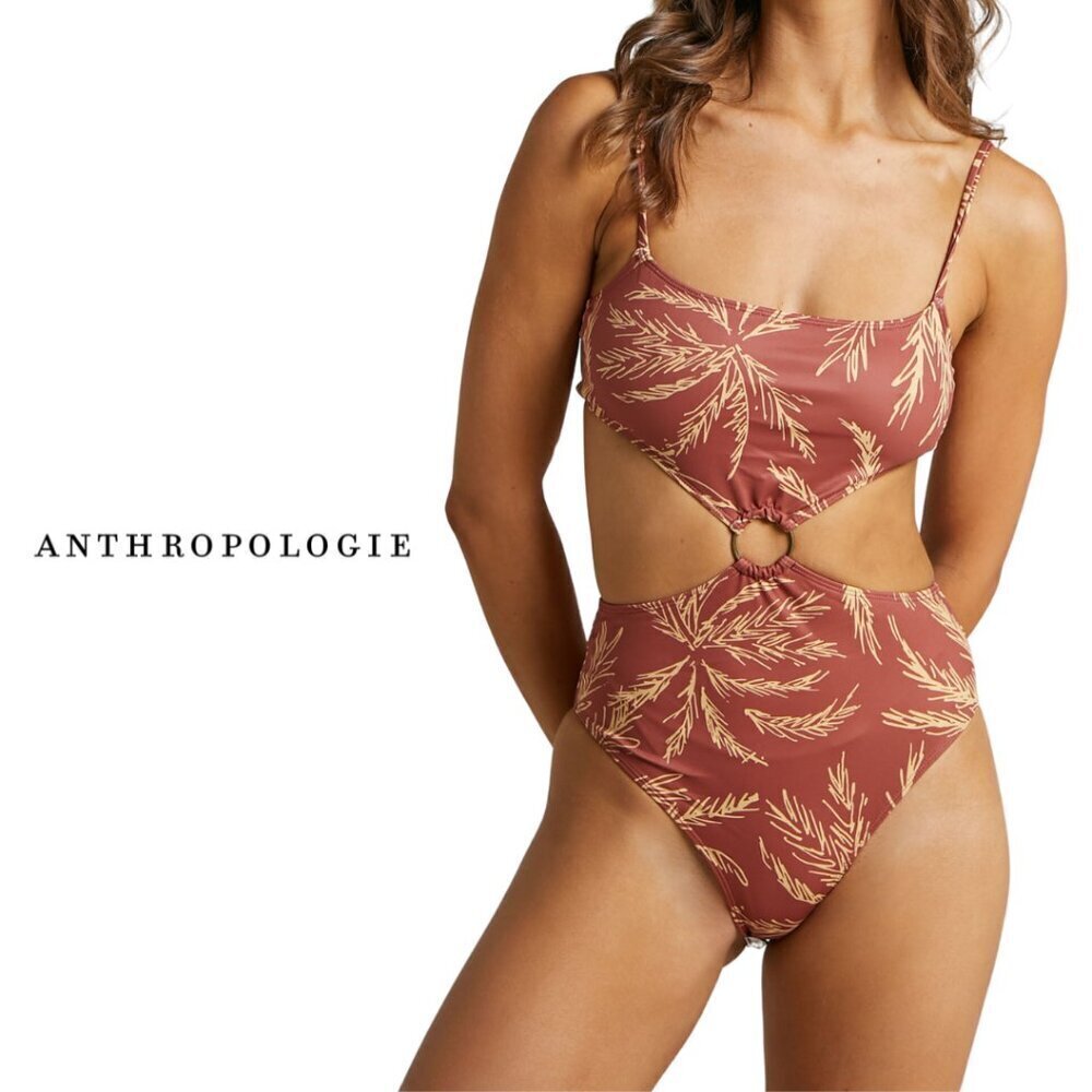 Anthropologie Charlie Holiday NWT Devin One Piece Swimsuit Terracotta Palm Print